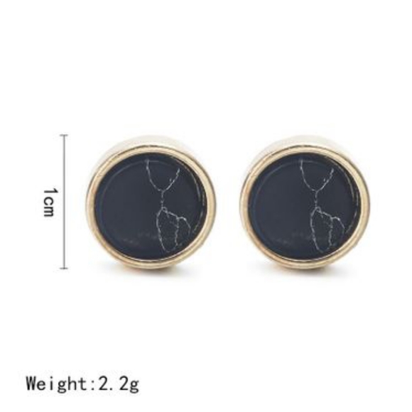 Black Marbled Gold Post Earrings - Picture 2 of 3